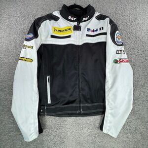 Bilt BLM 23 Adult 3XL Motorcycle Racing Jacket Mesh Black White Sponsor Patches